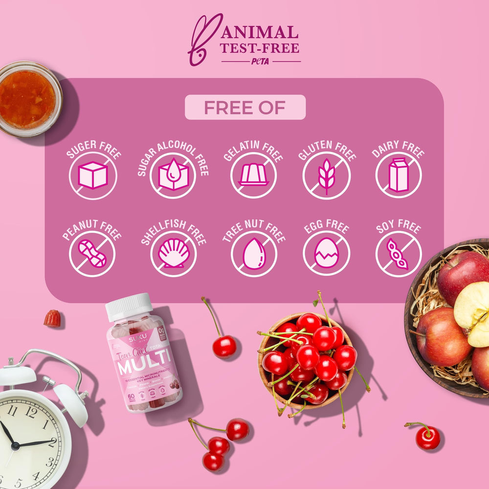 Cherry-flavored gummies close-up with bottle