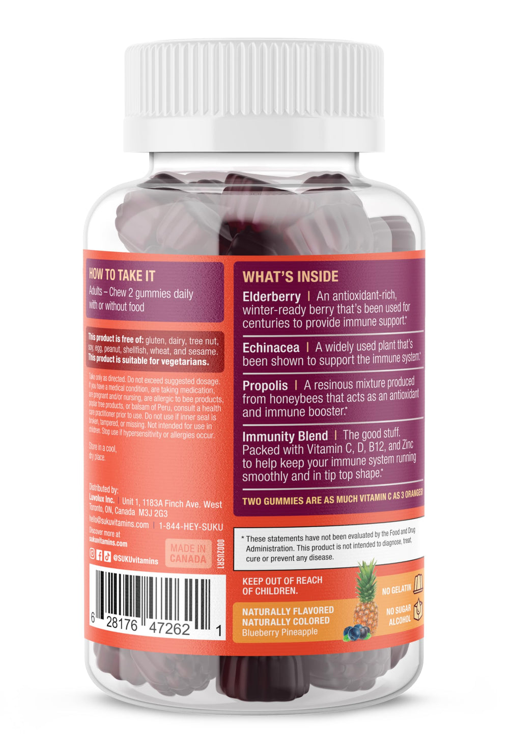 Nutritional gummies with vitamin C, vitamin D and zinc for immune support