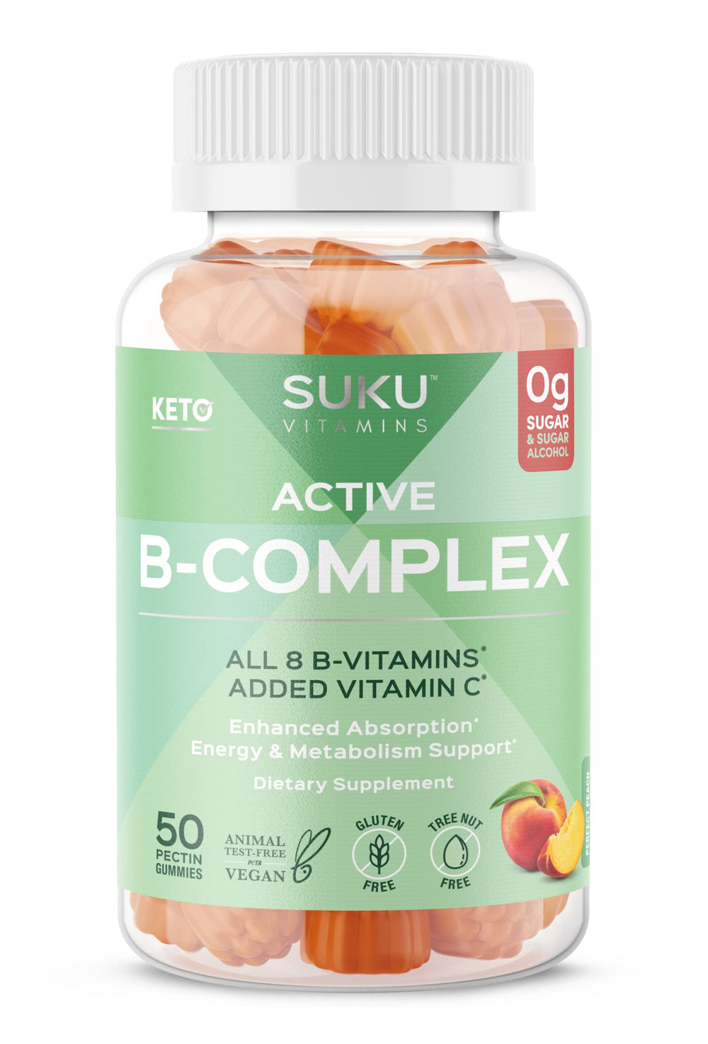 SUKU Vitamin B Complex Gummies peach flavour bottle front label