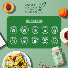 Icons indicating vegan, sugar-free, and keto-friendly features on SUKU Gummies