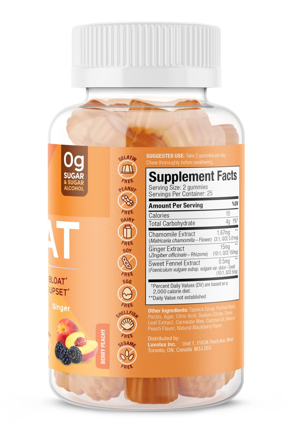 Front view of SUKU Debloat bottle and packaging