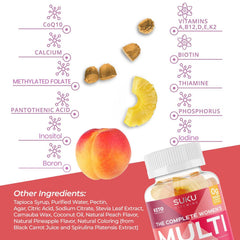 Naturally flavored pineapple-peach gummies for women