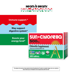 Close-up of Sun Chlorella 500mg tablets