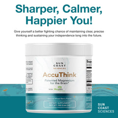 Close-up of AccuThink label highlighting patented magnesium brain formula