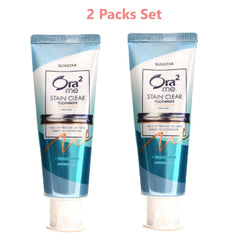 Two 130g tubes of Sun-Star Ora-2 Stain Clear Toothpaste