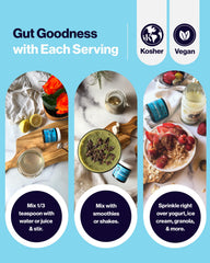 Serving ideas image showing powder being added to yogurt and smoothies