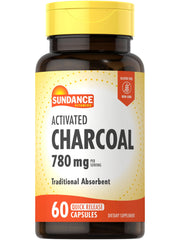 Sundance Activated Charcoal 780mg bottle with 60 quick-release capsules (hero image)