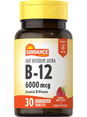 Sundance Vitamin B-12 fast-dissolve tablets, 6000 mcg, berry flavor
