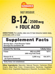 Close-up of natural berry-flavored fast-dissolve vitamin B-12 tablets