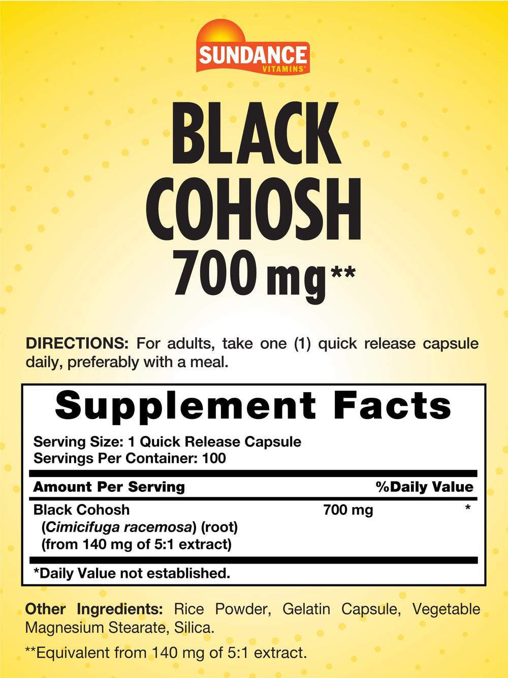 Packaging for Sundance Black Cohosh 700mg supplement
