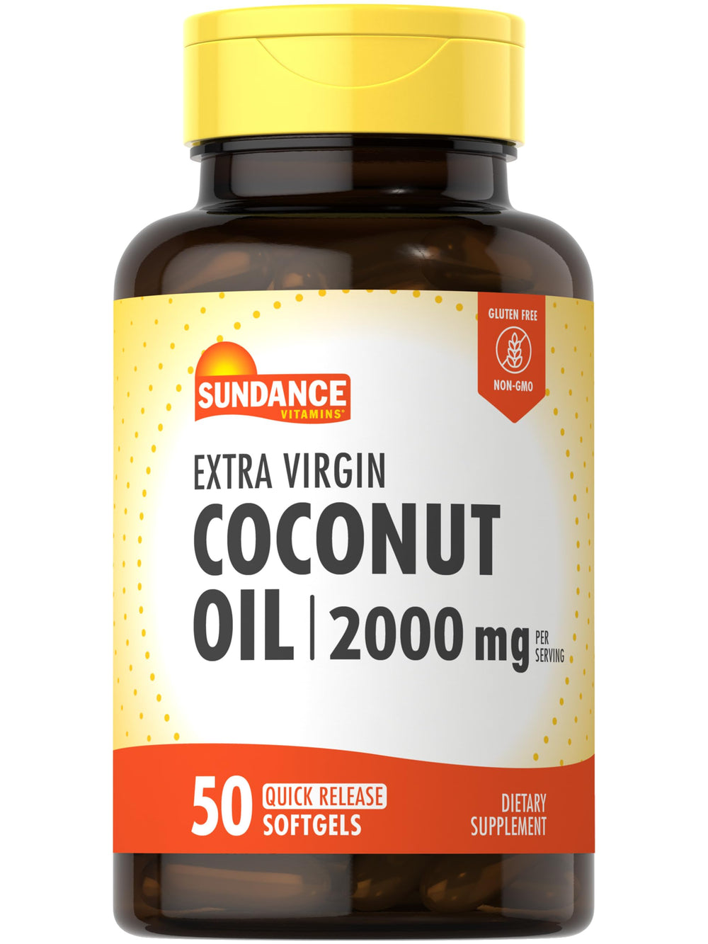 Sundance Coconut Oil Softgels bottle with label showing 2000mg per serving