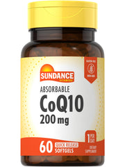Bottle of Sundance CoQ10 200mg Softgels with label