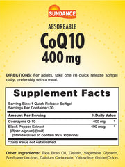 Close-up of the CoQ10 bottle label showing 400 mg