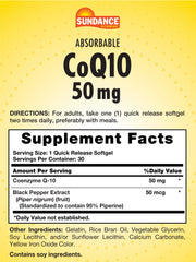 Close-up of Sundance CoQ10 50mg softgels