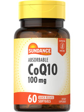 Sundance CoQ10 Softgels bottle label, 100 mg per softgel