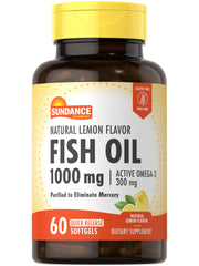 Sundance Fish Oil 1000mg bottle with Lemon Flavor and 60 softgels