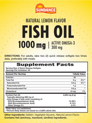 Close-up of Sundance Fish Oil 1000mg lemon flavor softgels