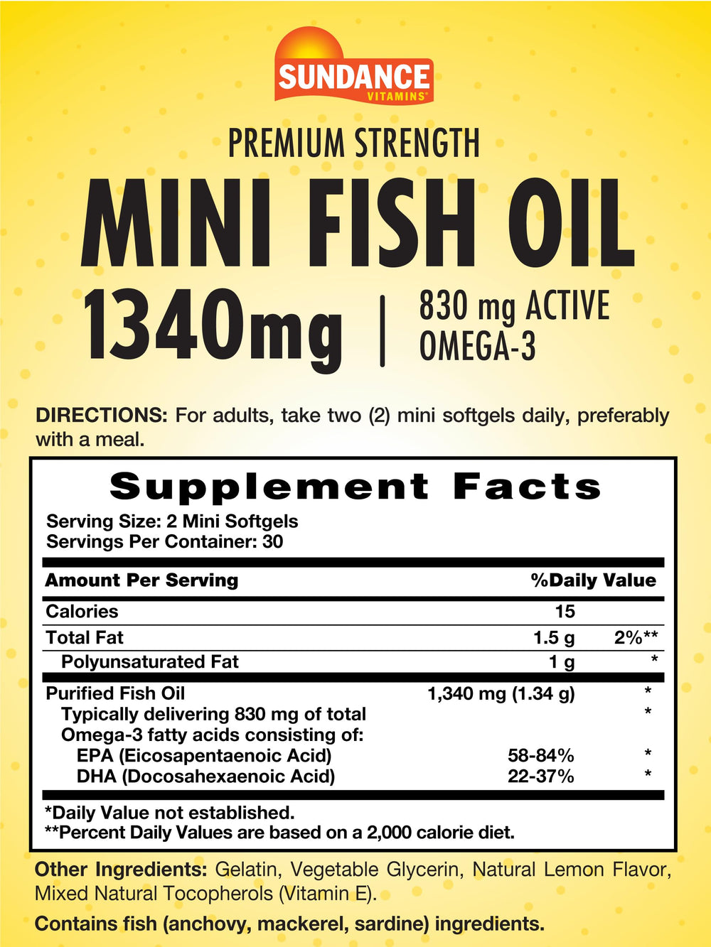 Label showing 830mg Omega-3s per serving (EPA and DHA)
