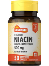 Sundance Flush Free Niacin 500 mg bottle and capsules