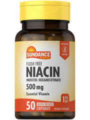Sundance Flush Free Niacin 500 mg bottle and capsules