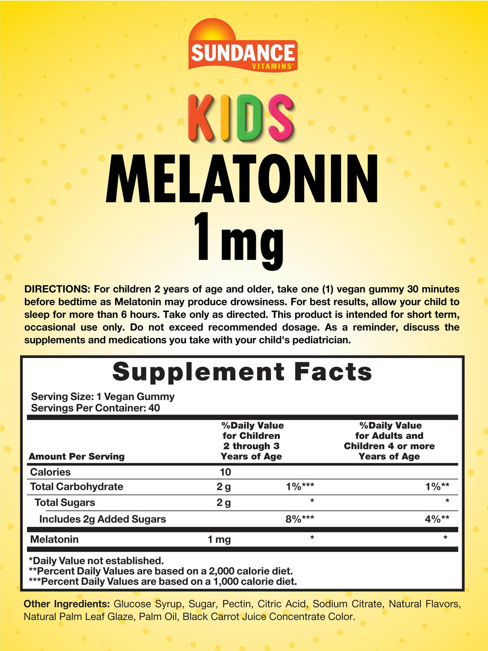 Front view of Sundance Kid's Melatonin Gummies 1mg Cherry flavor
