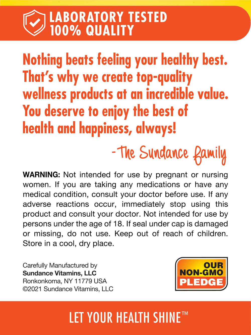 Non-GMO and gluten-free seal on Sundance product