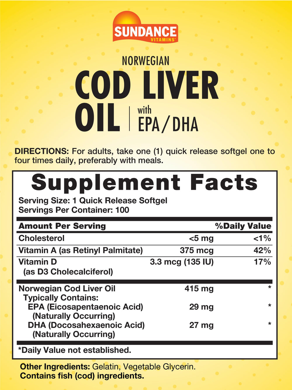 Close-up of bottle label highlighting EPA & DHA content