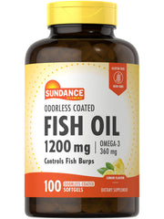 Sundance Odorless Fish Oil 1200mg bottle with lemon flavor label