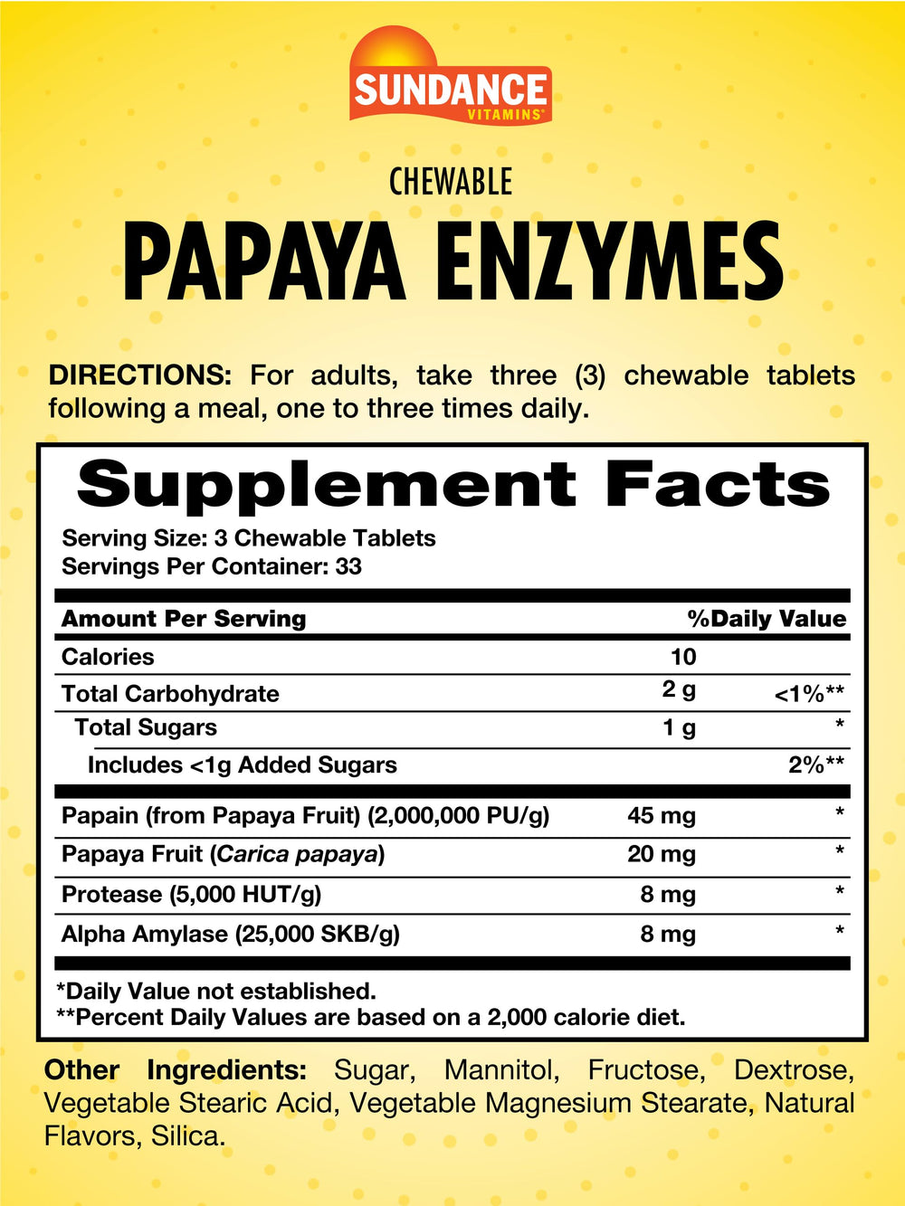 Close-up of Sundance Papaya Enzymes chewable tablets