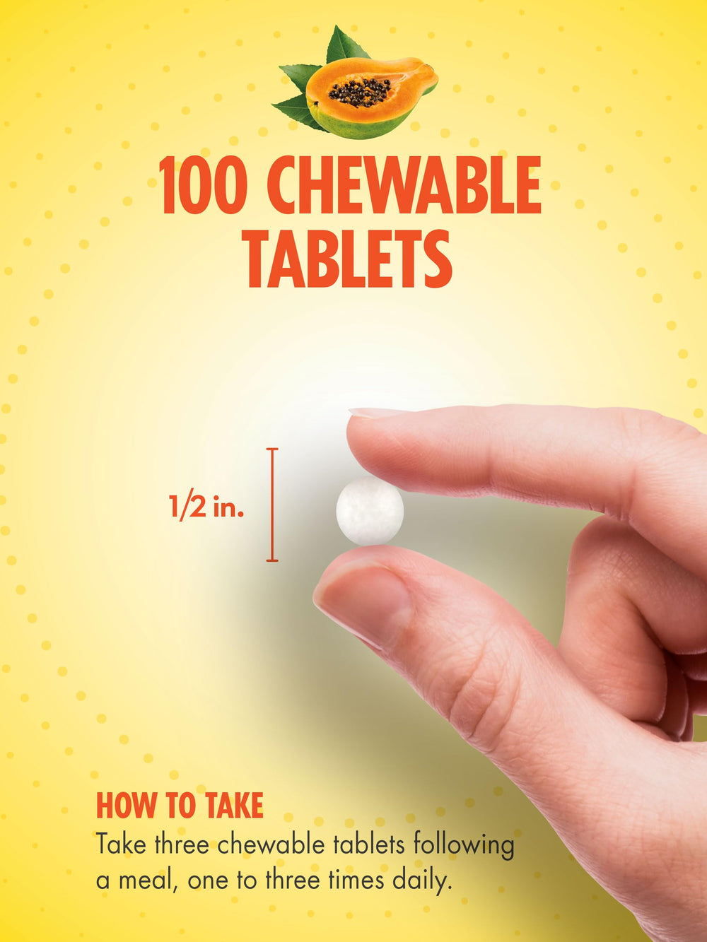 Ingredients overview showing papain enzyme and digestive enzymes amylase, protease, lipase