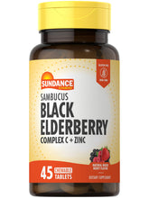 Sundance Sambucus Black Elderberry Complex berry-flavored chewables bottle close-up