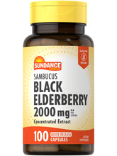Bottle of Sundance Sambucus Black Elderberry Capsules 2000mg, 100 count
