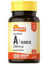 Front view of Sundance Vitamin A Softgels bottle – 100 count