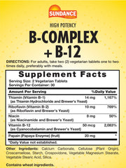 Close-up of Sundance Vitamin B-Complex with B-12 tablets