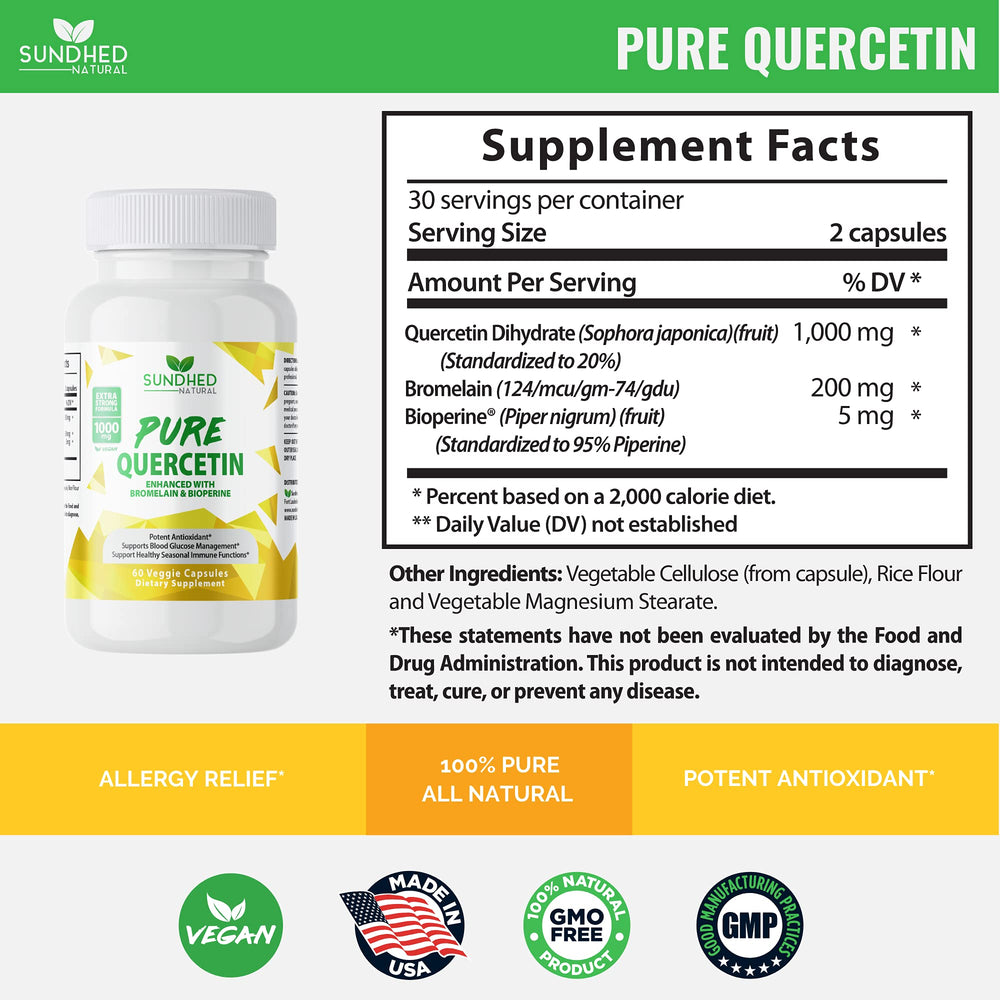 Ingredient label for Sundhed Quercetin supplement
