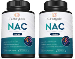 Sunergetic NAC 750mg bottle for daily immune and liver support.
