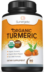 Sunergetic USDA Certified Organic Turmeric supplement bottle front label