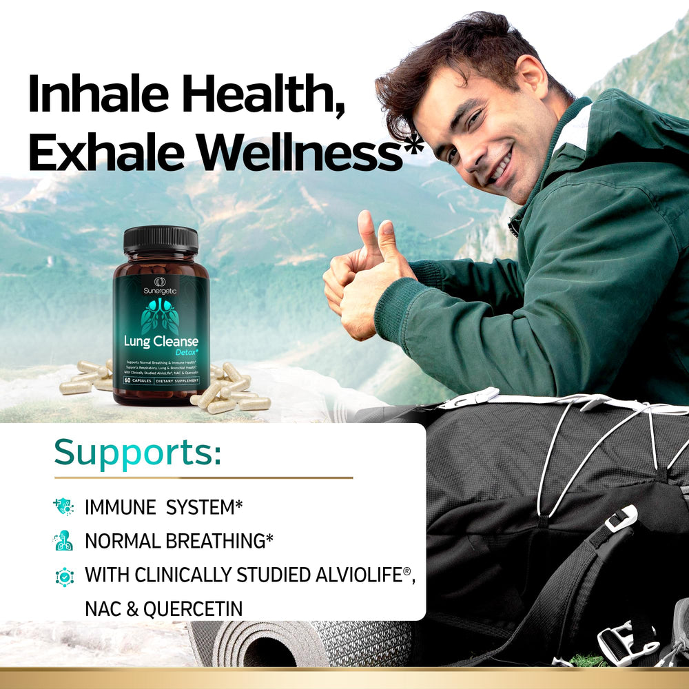 Sunergetic packaging and label - clearly labeled lung health product from GMP facility.