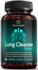 Sunergetic premium lung supplement bottle - supports everyday breathing and lung health.