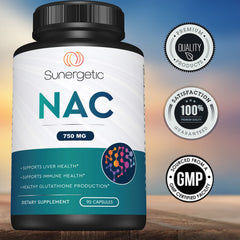 Sunergetic Premium NAC bottle on desk conveys on-the-go wellness.