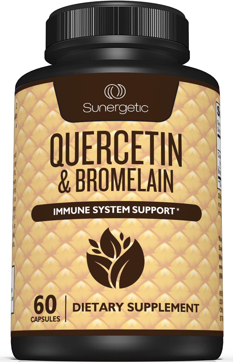 Sunergetic Quercetin & Bromelain supplement bottle — immune support, 60 capsules