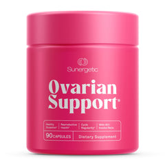 Two Sunergetic bottles with a green leaf signaling natural‑inspired reproductive support
