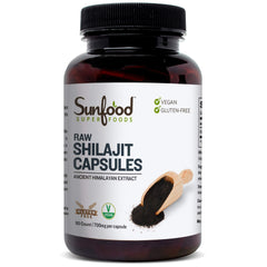Bottle of Sunfood Shilajit Capsules with label