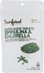 Sunfood Spirulina & Chlorella Tablets bottle showing 50/50 blend