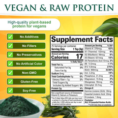 Spirulina powder being poured into a glass of smoothie