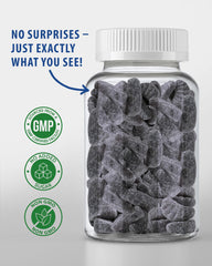 Ingredient panel showing vegetarian, pectin-based gummies