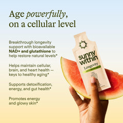 Close-up of Sunny Within Longevity pouch label