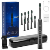 SunnyNest electric toothbrush for adults in black with 8 replacement brush heads