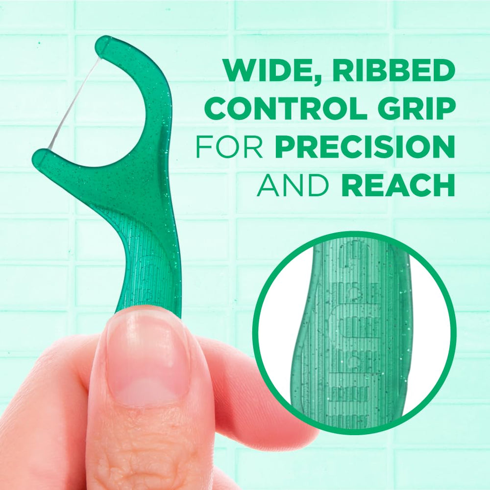 Close-up of waxed floss and premium construction