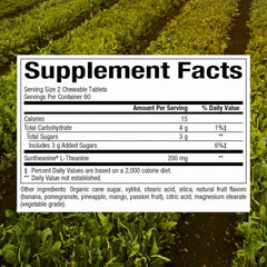 Ingredients and nutrition label for Suntheanine L-Theanine 100 mg chewables